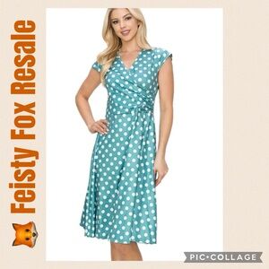 Chic Teal and White Polka Dot Midi Dress